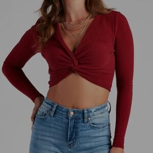Windsor Knit Crop Top Red